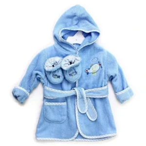 Clearance Spasilk Cotton Hooded Terry Bathrobe with Booties-Blue Plane - cutbabycare.com | baby boutique & care hub Bath Potty