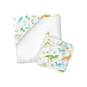 Best Sale Stephen Joseph - Muslin Hooded Towel With Washcloth, Dino - cutbabycare.com | baby boutique & care hub Bath Potty