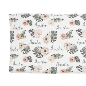 Sugar + Maple Personalized Changing Pad Cover | Tropical Boho Floral - cutbabycare.com | baby boutique & care hub