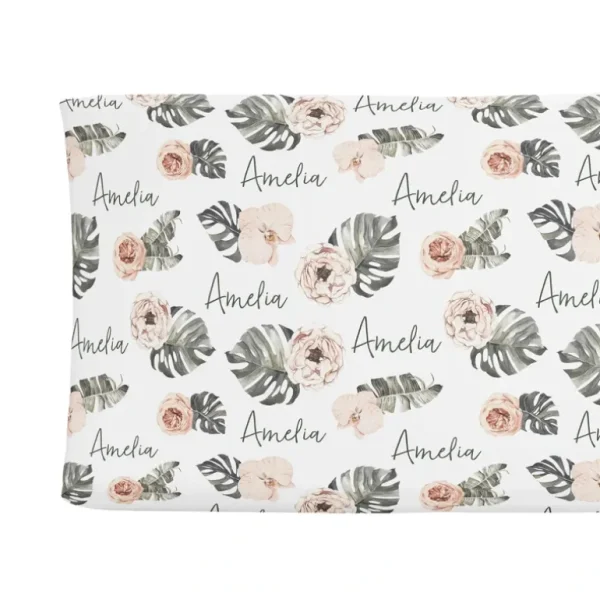 Sugar + Maple Personalized Changing Pad Cover | Tropical Boho Floral - cutbabycare.com | baby boutique & care hub