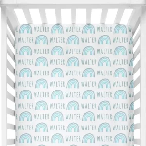 Sugar + Maple Personalized Crib Sheet | Rainbow Blue - cutbabycare.com | baby boutique & care hub