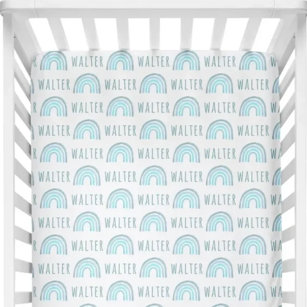 Sugar + Maple Personalized Crib Sheet | Rainbow Blue - cutbabycare.com | baby boutique & care hub