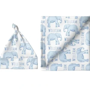 Sugar + Maple Personalized Large Blanket & Hat Set | Elephant Blue - cutbabycare.com | baby boutique & care hub