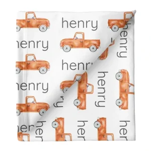 Sugar + Maple Personalized Stretchy Blanket | Truck Orange - cutbabycare.com | baby boutique & care hub