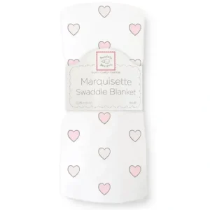 New Swaddle Designs - Marquisette Swaddle Blanket Aimee, Pink Hearts - cutbabycare.com | baby boutique & care hub Stroller