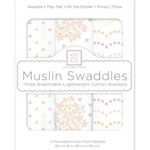 Sale Swaddle Designs - 3Pk Muslin Swaddle Blankets, Floral With Gold Shimmer - cutbabycare.com | baby boutique & care hub Stroller