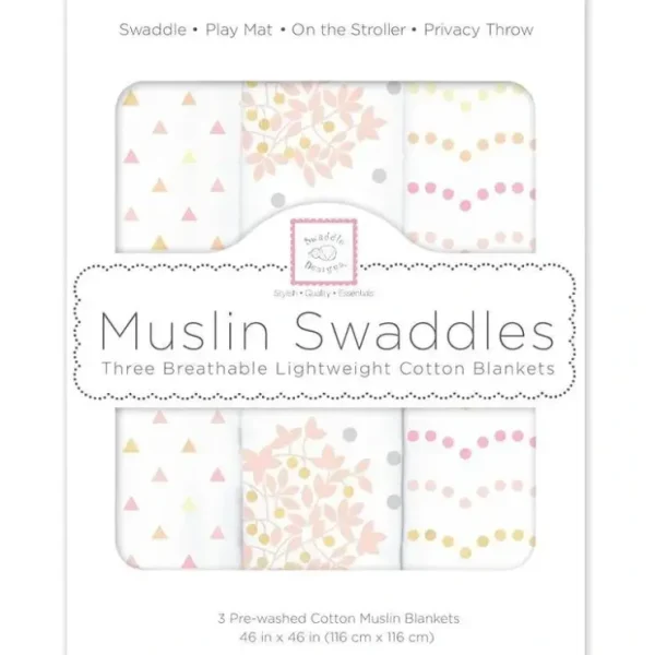 Sale Swaddle Designs - 3Pk Muslin Swaddle Blankets, Floral With Gold Shimmer - cutbabycare.com | baby boutique & care hub Stroller