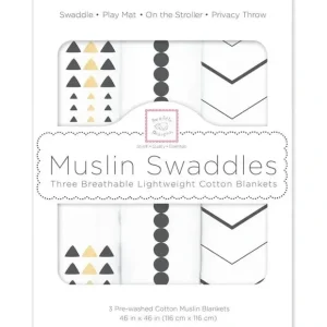 Flash Sale Swaddle Designs - 3Pk Muslin Swaddle Blankets, Gold & Graphite - cutbabycare.com | baby boutique & care hub Stroller