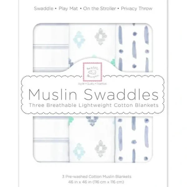 Online Swaddle Designs - 3Pk Muslin Swaddle Blankets, Indigo Denim - cutbabycare.com | baby boutique & care hub Stroller