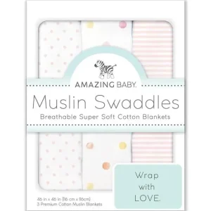 Cheap Swaddle Designs - 3Pk Muslin Swaddle Blankets, Pink Party - cutbabycare.com | baby boutique & care hub Stroller