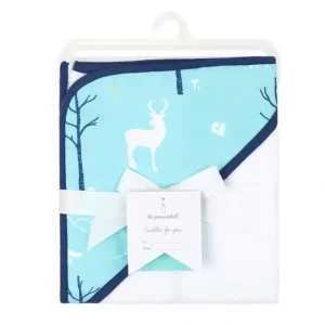 Shop The Peanutshell 76cm Cotton Hooded Bath/Pool Baby Drying Towel Teal Woodland - cutbabycare.com | baby boutique & care hub Bath Potty