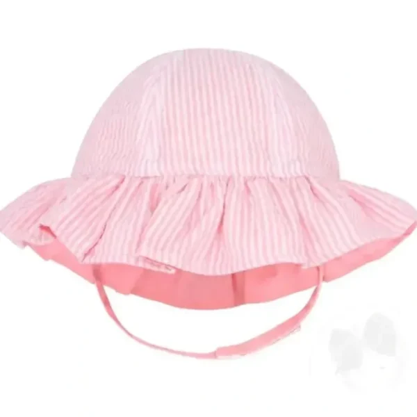Sale Wee Ones - Girls Reversible Ruffle Brim Seersucker Sun Hat, Pink Stripes - cutbabycare.com | baby boutique & care hub Shop All