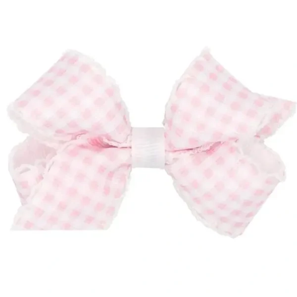 Discount Wee Ones - Mini Gingham Print With Moonstitch Trimmed Bow, Light Pink - cutbabycare.com | baby boutique & care hub Shop All