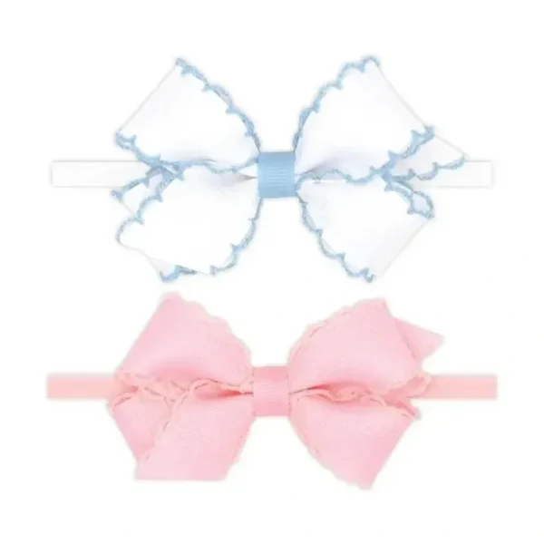 Cheap Wee Ones - Two Mini Moonstitch Grosgrain Bows, Mini, White/Millennium Blue and Light Pink - cutbabycare.com | baby boutique & care hub Shop All