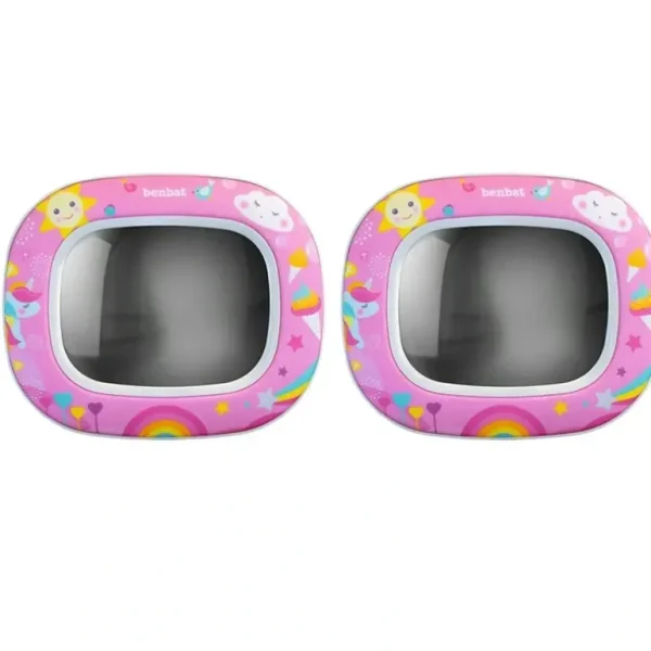 2x Benbat Baby Night & Day 30cm Car Head Rest Mirror w/Light/Lullaby/Remote Pink - cutbabycare.com | baby boutique & care hub
