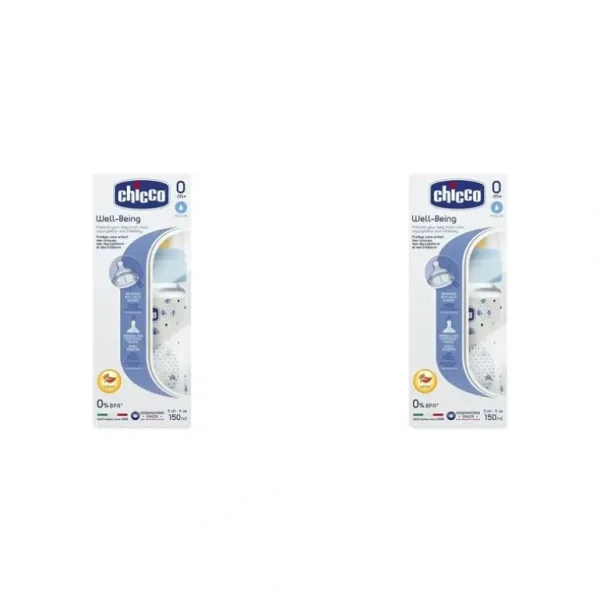 2x Chicco Nursing Baby Well-Being 150ml Feeding Bottle/Anti Colic Teat 0m+ Boy - cutbabycare.com | baby boutique & care hub