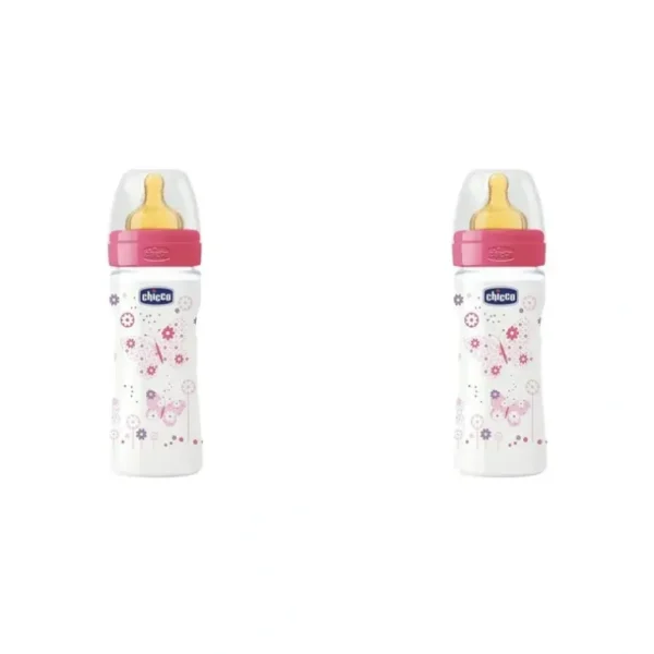 2x Chicco Nursing Baby Well-Being 250ml Feeding Bottle/Anti Colic Teat 2m+ Girl - cutbabycare.com | baby boutique & care hub