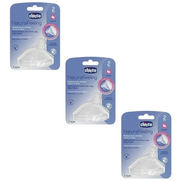 3x Chicco Nursing NaturalFeeling Medium Flow Silicone Teat Baby/Toddler 2m+ - cutbabycare.com | baby boutique & care hub