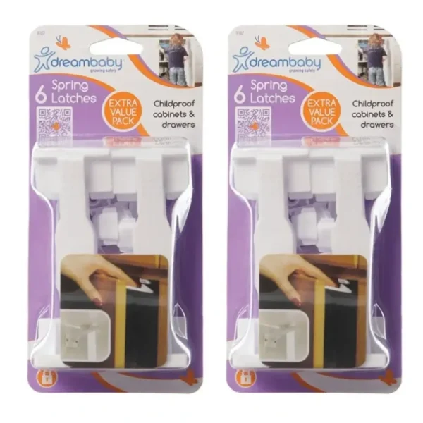 12x dreambaby 9cm Spring-Loaded Safety Latches For Cupboards/Top Drawers White - cutbabycare.com | baby boutique & care hub