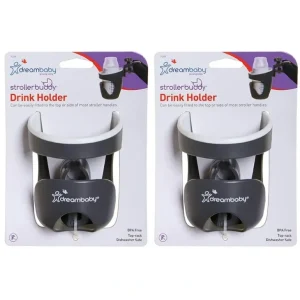 2x dreambaby Drink/Bottle/Sippy Cup Holder w/ Clamp For Stroller/Pram Grey/White - cutbabycare.com | baby boutique & care hub