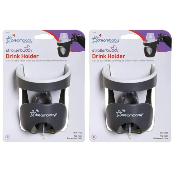 2x dreambaby Drink/Bottle/Sippy Cup Holder w/ Clamp For Stroller/Pram Grey/White - cutbabycare.com | baby boutique & care hub
