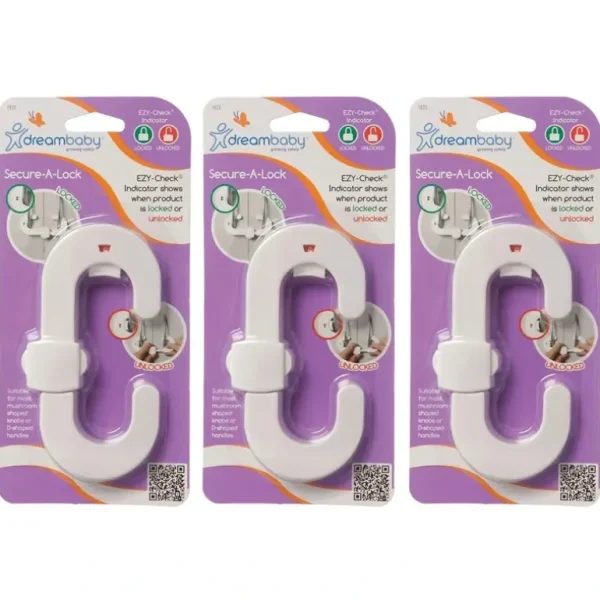 3x dreambaby Ezy Check Baby/Toddler Safety/Protection Secure-A-Lock Latch White - cutbabycare.com | baby boutique & care hub