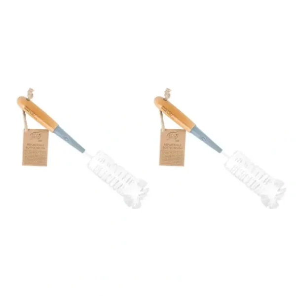 2x Eco Basics 33cm Replaceable Bottle Brush Cleaner Remover w/ Bamboo Handle - cutbabycare.com | baby boutique & care hub