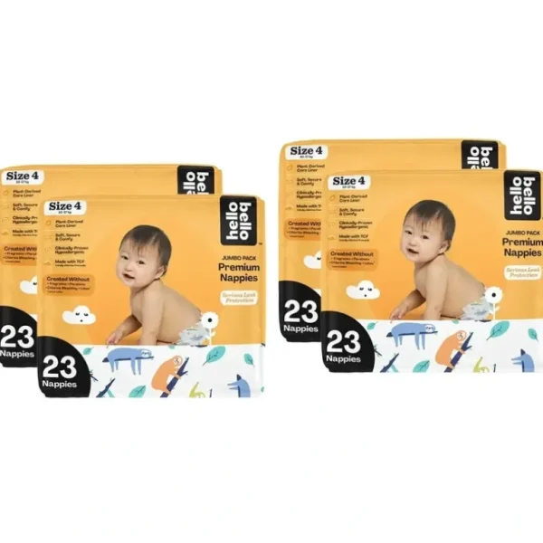 92x Hello Bello Jumbo Hypoallergenic Premium Baby Nappies/Diaper Size 4 10-17kg - cutbabycare.com | baby boutique & care hub