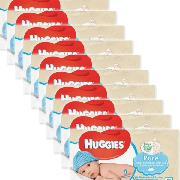 10x Huggies 56 Wipes Pure Soft Gentle Baby Wipe/Natural Fibres/Sensitive Skin - cutbabycare.com | baby boutique & care hub