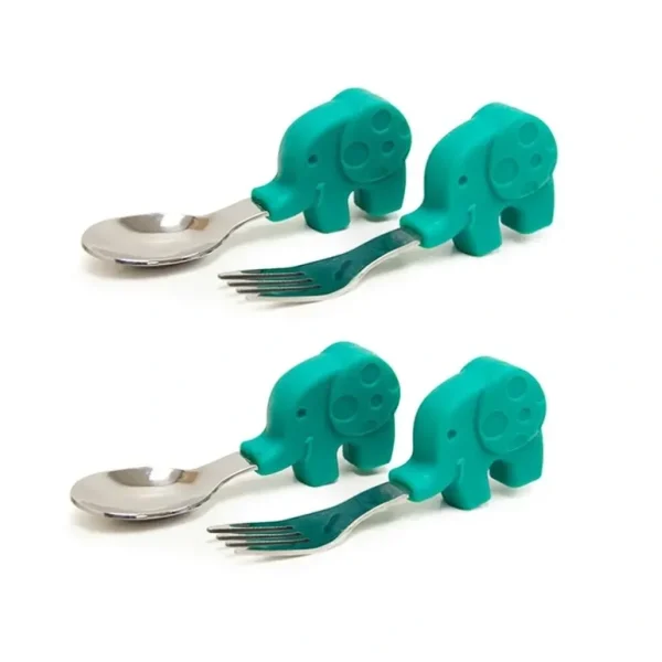 2x Marcus & Marcus Palm Grasp Fork/Spoon Utensil Set Toddler 18m+ Ollie Elephant - cutbabycare.com | baby boutique & care hub