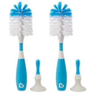 2x Munchkin 24cm Suction Bristle Bottle/Cup Cleaning Scrub Brush w/Stand Asst - cutbabycare.com | baby boutique & care hub