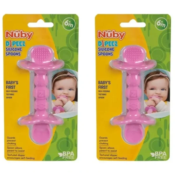 2x Nuby Dipeez Self-Feeding Teething Baby Silicone Spoon & Dipper 6m+ Assorted - cutbabycare.com | baby boutique & care hub