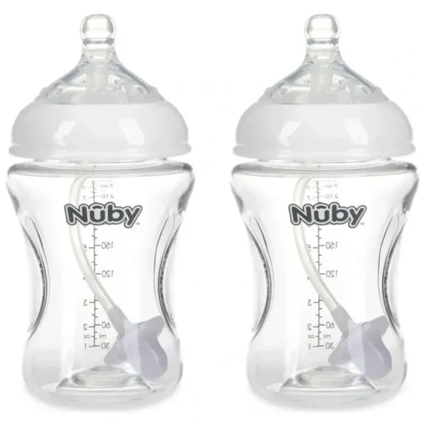 2x Nuby Tritan Baby Anti-Colic Clear Drinking Bottle w/ 360 Weighted Straw 270ml - cutbabycare.com | baby boutique & care hub