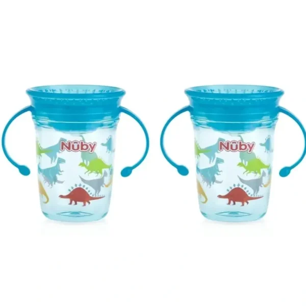 2x Nuby Tritan Twin 360 No Spill Baby Wonder Drinking Cup 240ml 6m+ Assorted - cutbabycare.com | baby boutique & care hub