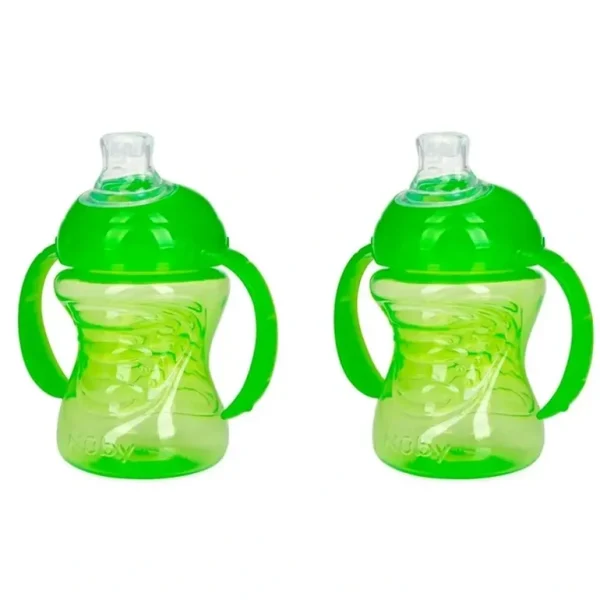 2x Nuby Twin Handle No Spill Silicone Spout Drinking Cup 240ml 3m+ Assorted - cutbabycare.com | baby boutique & care hub