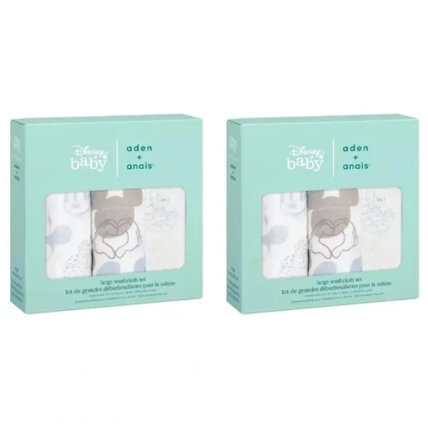 2x 3pc Aden & Anais Mickey & Minnie Baby/Infant Classic Cotton Washcloths Set - cutbabycare.com | baby boutique & care hub