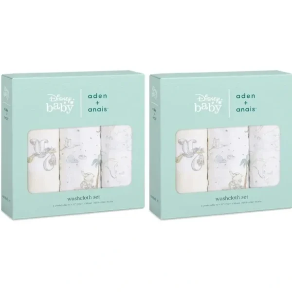 2x 3pc Aden & Anais My Darling Dumbo Baby/Infant Classic Cotton Washcloths Set - cutbabycare.com | baby boutique & care hub