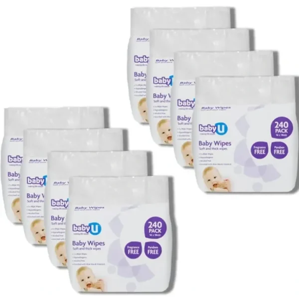 8x 240pc BabyU Baby/Infant/Kids Alcohol/Fragrance Free Absorbent Wet Wipes - cutbabycare.com | baby boutique & care hub