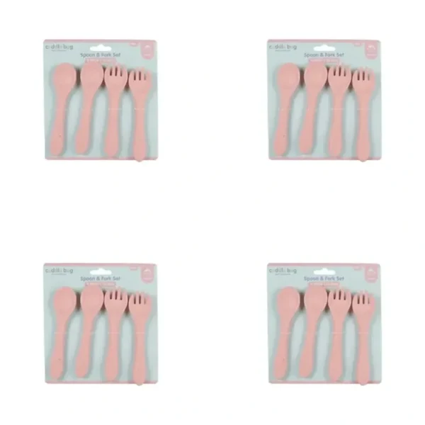 4x 4pc Cuddle Bug Baby Feeding Silicone Spoon Fork Set Pink/Blue 13.5cm Assorted - cutbabycare.com | baby boutique & care hub