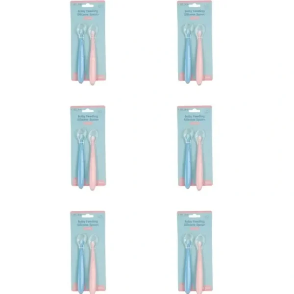 6x 2pc Cuddle Bug Baby/Toddler Feeding Silicone Spoon 2 Pink/Blue 15cm Assorted - cutbabycare.com | baby boutique & care hub