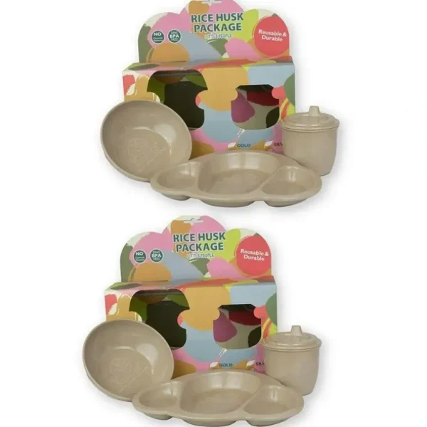 2x 3pc EcoSouLife Reusable Rice Husk Baby/Infant Bowl/Plate/Cup Feeding Utensils - cutbabycare.com | baby boutique & care hub