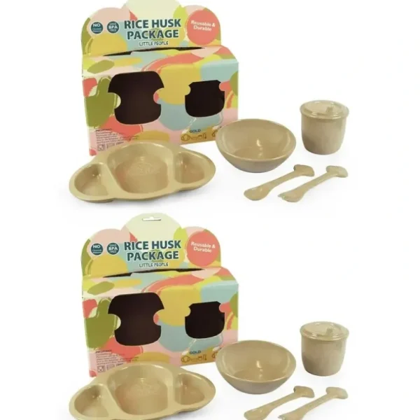 2x 5pc EcoSouLife Reusable Rice Husk Baby/Infant Feeding Utensils Set Beige - cutbabycare.com | baby boutique & care hub