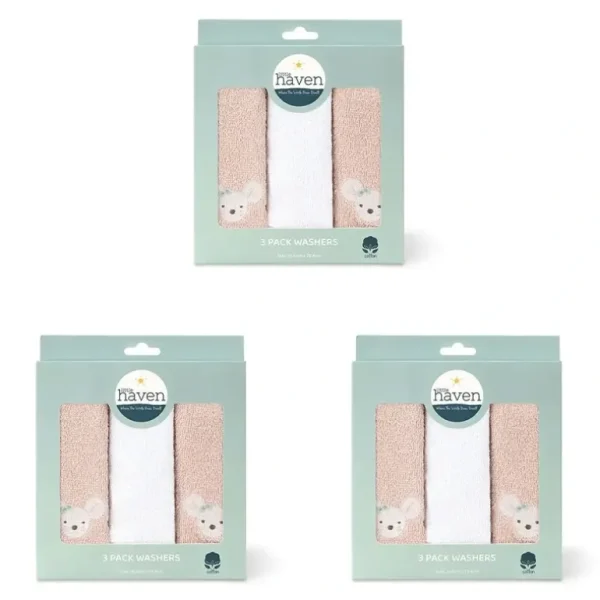 3x 3pc Little Haven Cotton Hooded Gentle Baby Wash Cloths Wild Flower 25.5cm - cutbabycare.com | baby boutique & care hub