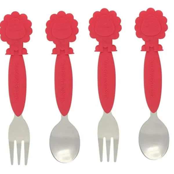 2x 2pc Marcus & Marcus BPA Free Spoon & Fork Cutlery Set Kids/Baby 3m+ Red Lion - cutbabycare.com | baby boutique & care hub