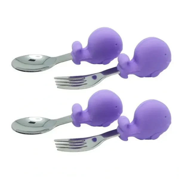 2x 2pc Marcus & Marcus Willo Whale Palm Grasp Cutlery Spoon/Fork Baby 18m+ Lilac - cutbabycare.com | baby boutique & care hub