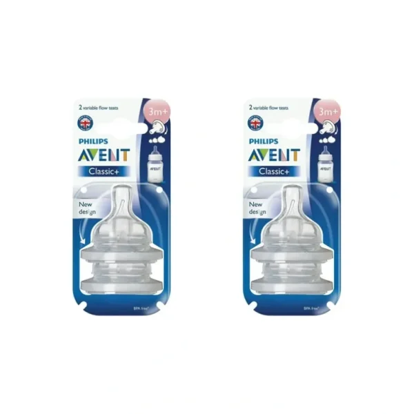 2x 2pc Philips Avent Classic+ Variable Flow Teat/Baby Bottle Nipple Clear 3m+ - cutbabycare.com | baby boutique & care hub