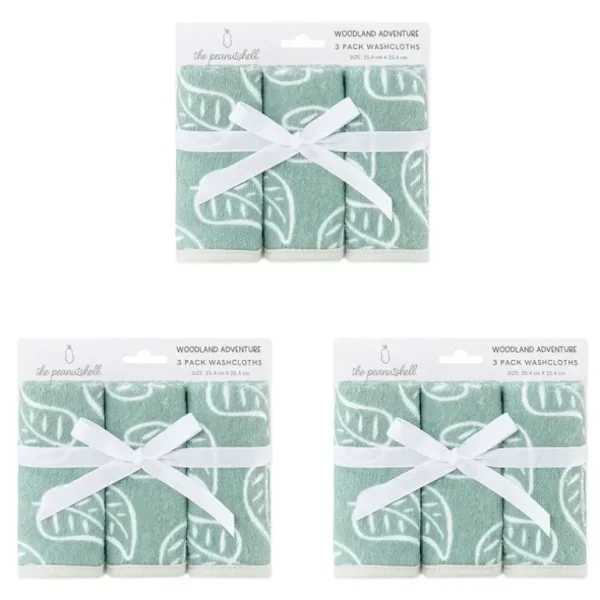 3x 3pc The Peanutshell Woodland Adventure Washcloths Nursery Face Towels 25cm - cutbabycare.com | baby boutique & care hub
