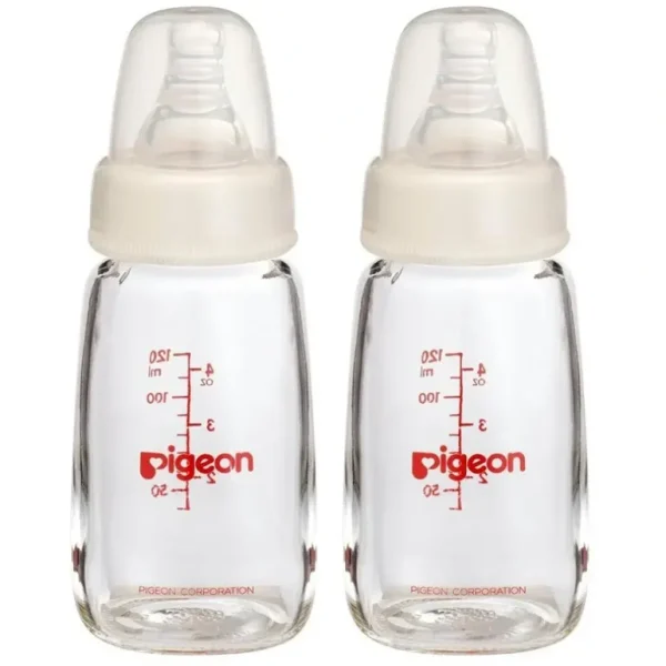 2x PIGEON Slim Neck Peristaltic 120mL Glass Feeding Bottle for Newborn Baby 0m+ - cutbabycare.com | baby boutique & care hub