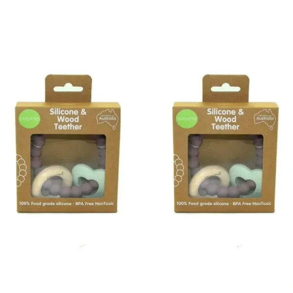 2x Playette Silicone And Wood Baby/Infant Heart Teether/Chew Play Toy Mint 4m+ - cutbabycare.com | baby boutique & care hub