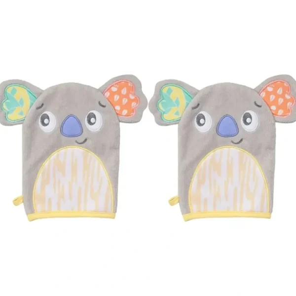 2x Playgro Fauna Friends Baby Bathing Soft Cotton Washing Mitts Koala 0m+ - cutbabycare.com | baby boutique & care hub